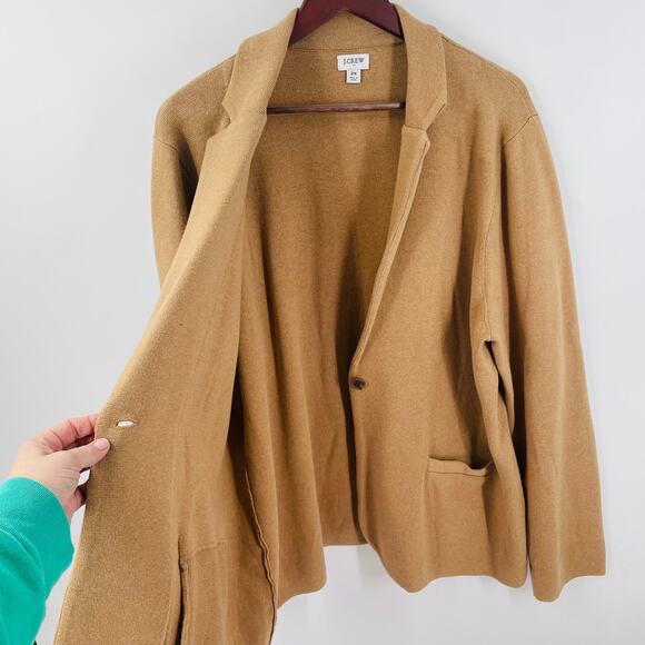 J. Crew Schoolboy Sweater Blazer Camel Brown Cotton Knit Long Sleeve Size 2X - Picture 7 of 10